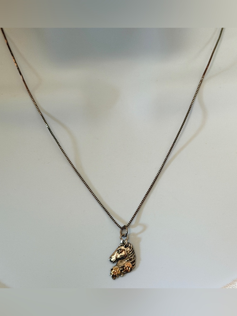 RGC Black Hills Gold Sterling 925 Horse Head Pendant Necklace 17” Equestrian VTG